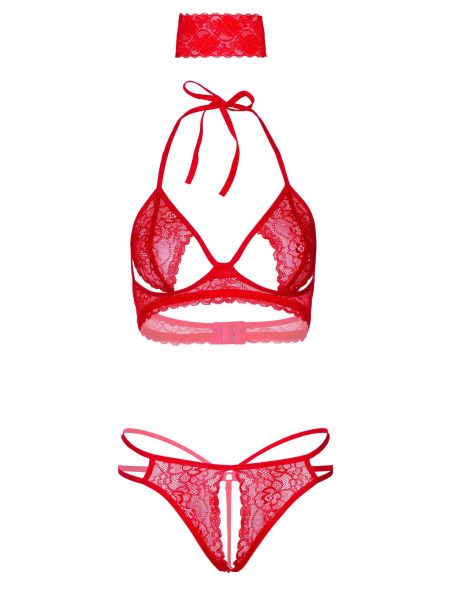 3PC Bra, Panty and Blindfold Red - 7